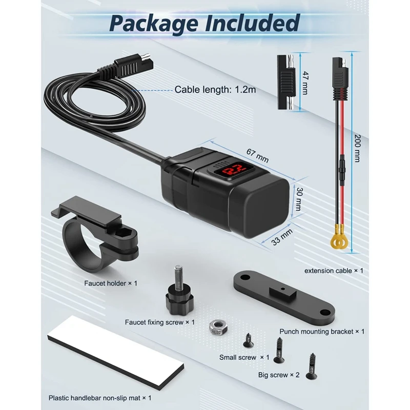 ที่ชาร์จ PD USB แบบคู่3.0ที่ชาร์จมีโวลต์มิเตอร์ & สวิตช์เปิด/ปิด