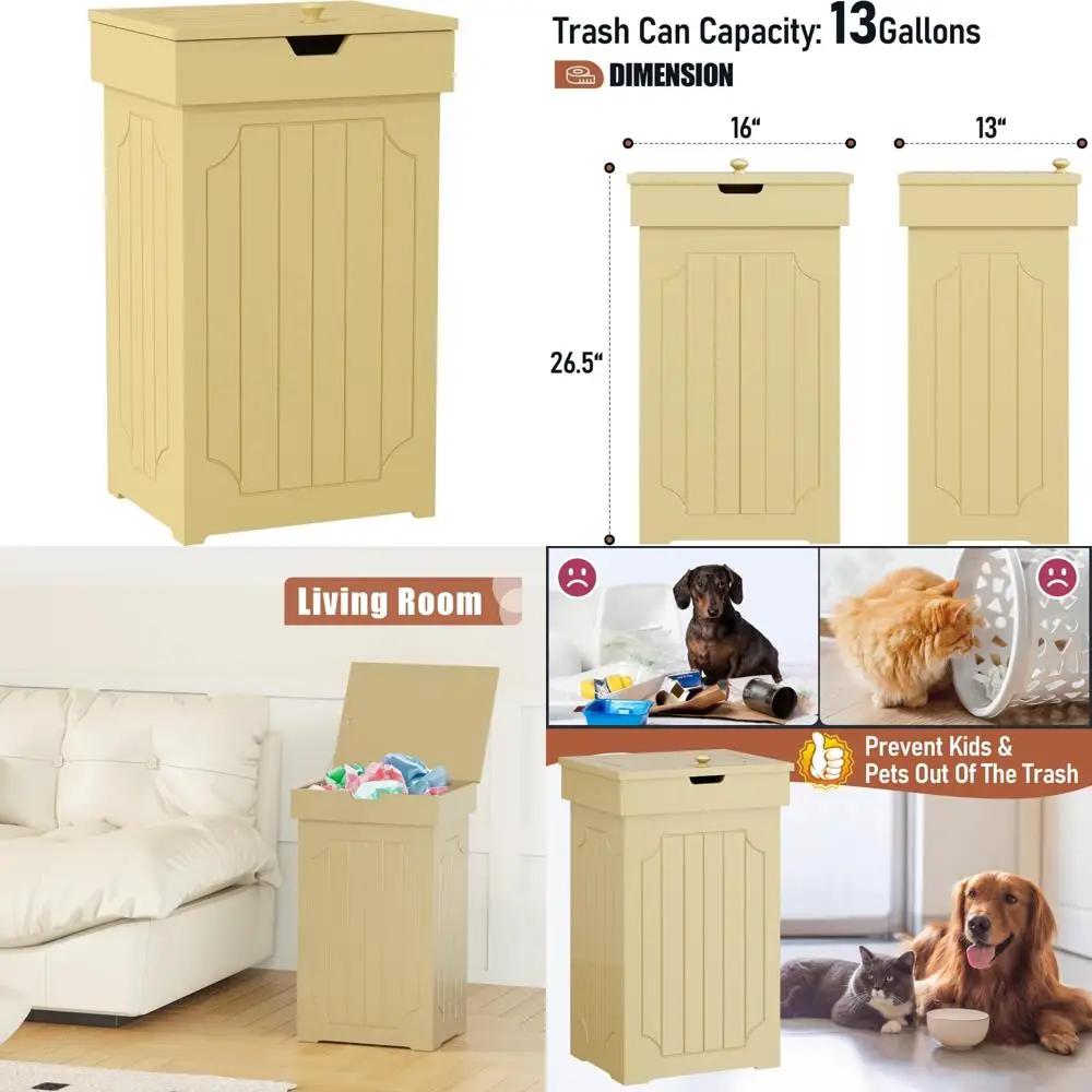 

Kitchen Trash Can 13 Gallon, Wooden Cabinet with Recycling Bin, Dog-Resistant Waste Container, Garbage Storage Cabinet
