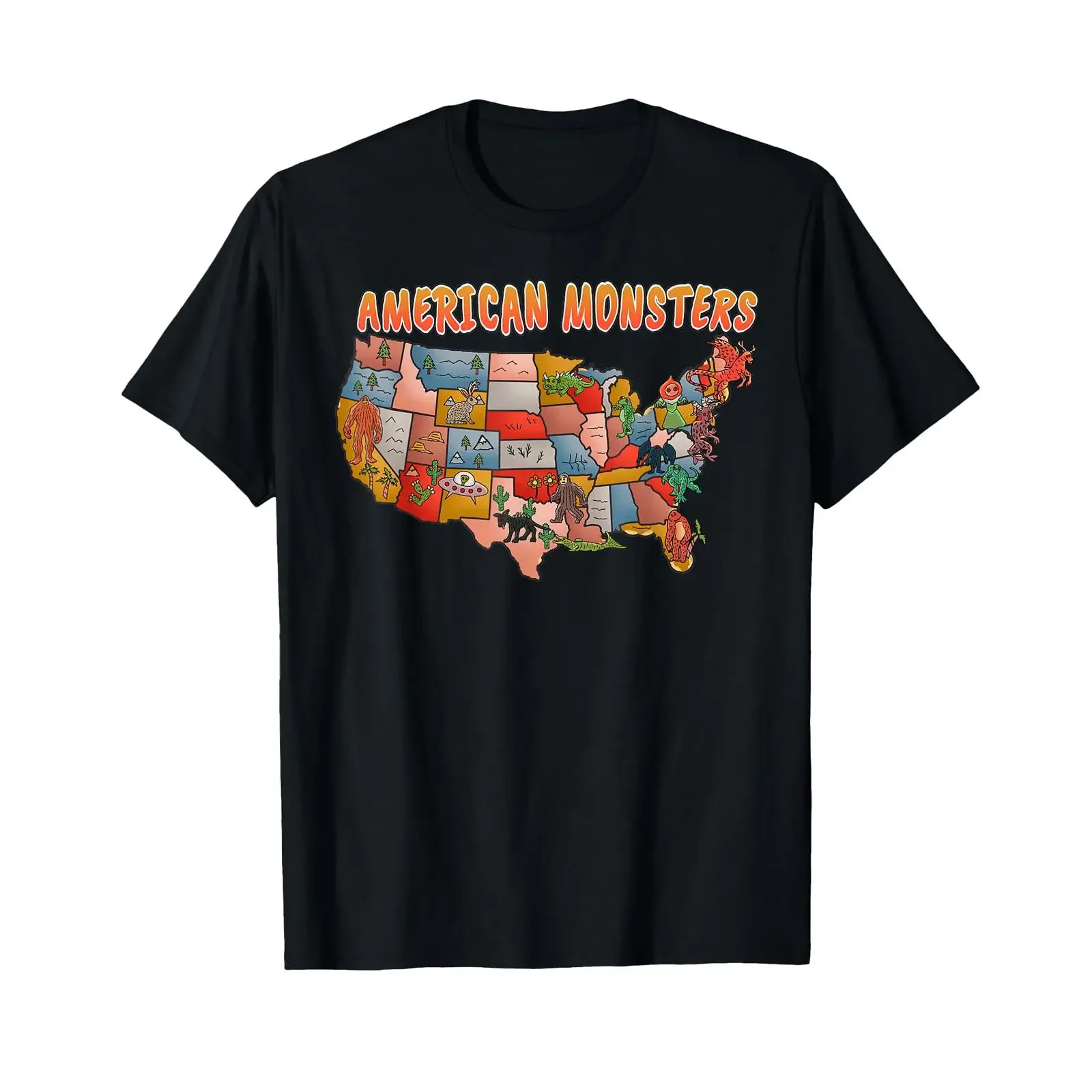 Supernatural American Monsters Cryptid Map Wendigo Mothman T Shirt vintage Washed streetwear Slightly Versatile