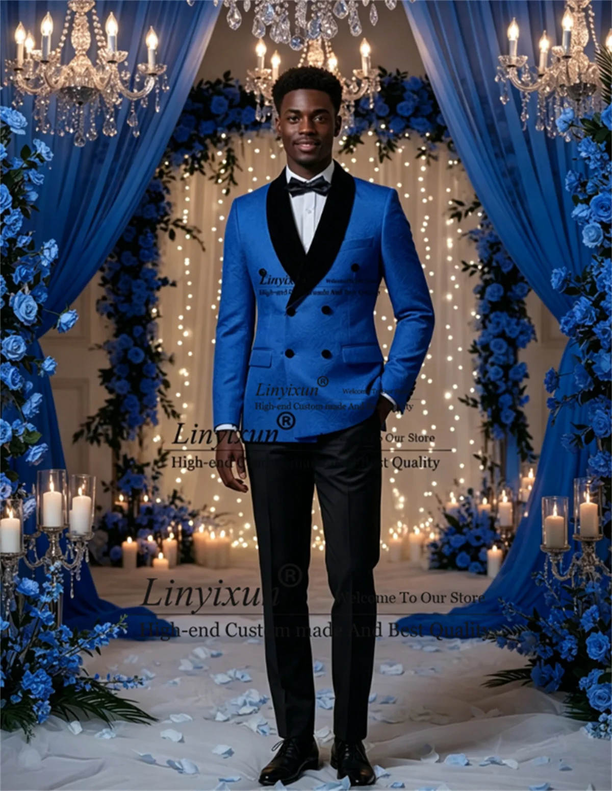 

Customized Double-Breasted Groom's Wedding Tuxedos 2 Piece Sets Party Outfit For Man Fashion Jacquard Blazer Evening Dinner Suit