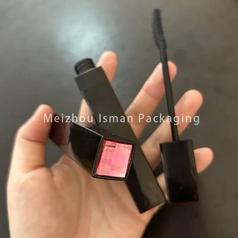 

50Pcs Square Pink Diamond Top Mascara Empty Container 12ml With Silicone Brush Makeup Black Eyelashes Bottle Packaging Tube