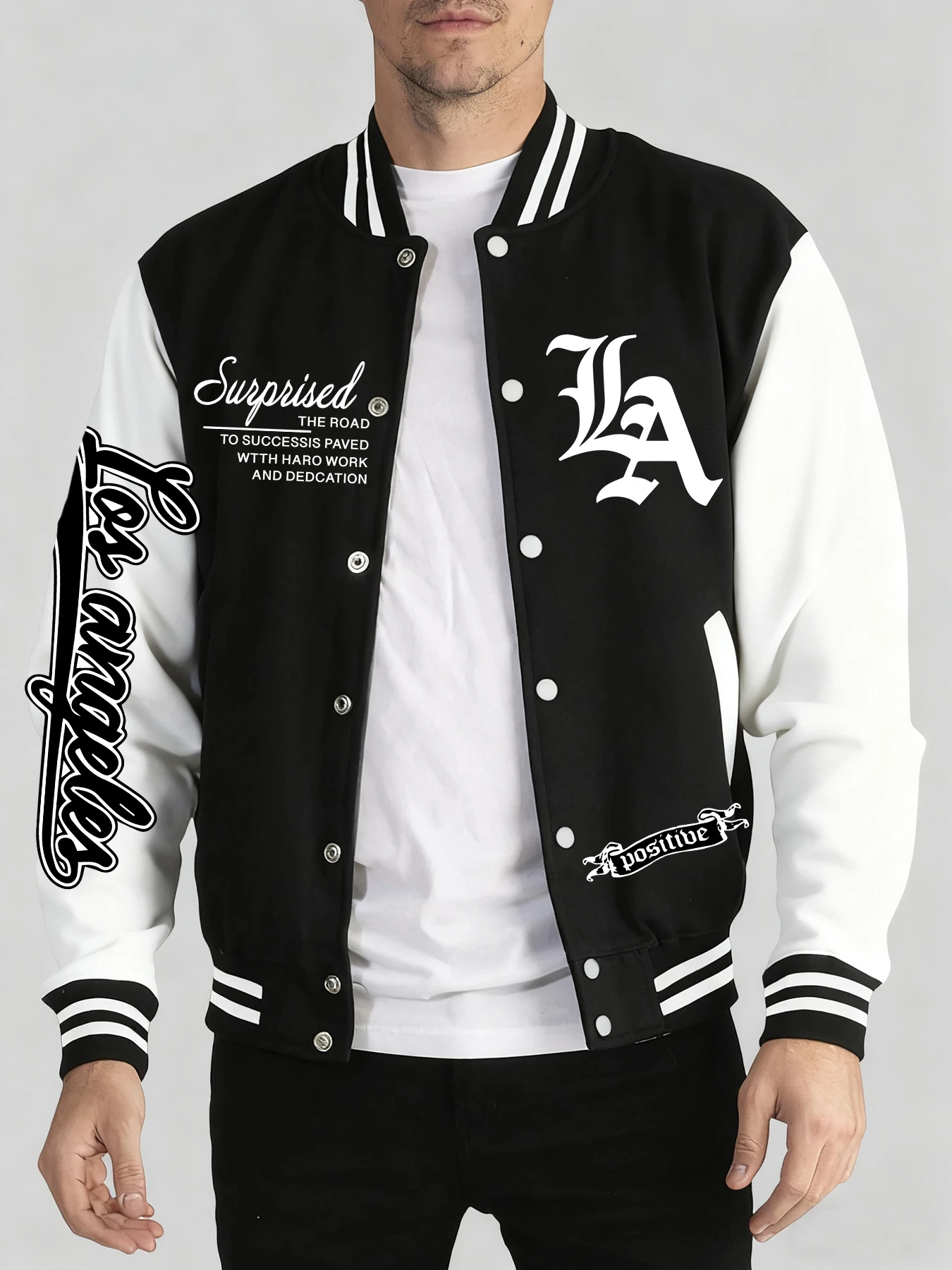 Los Angeles Art Letter Prints 2 Colors Tops Men Autumn Winter Casual Jackets Fashion Soft Baseball Jersey Loose Sports Clothes
