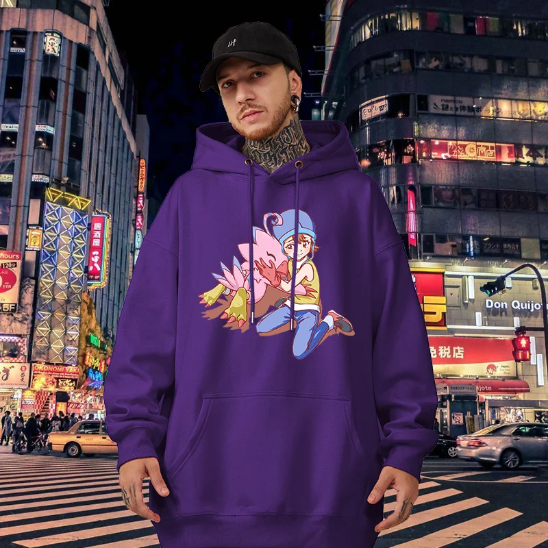 Anime Digimon Hoodies Piyomon casual men's and women's pullover role-playing clothing autumn and winter street clothing