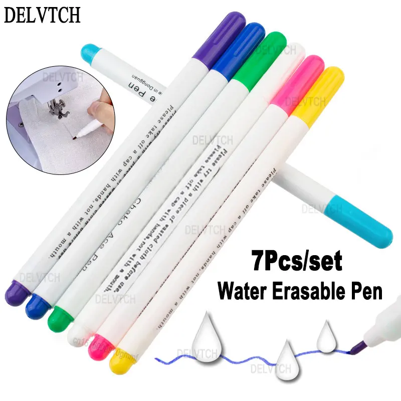 7Pcs Set DIY Cross Stitch Water Erasable Pen Washable Soluble Fade Disappearing Ink Fabric Marker For Tailor Sewing Accessories