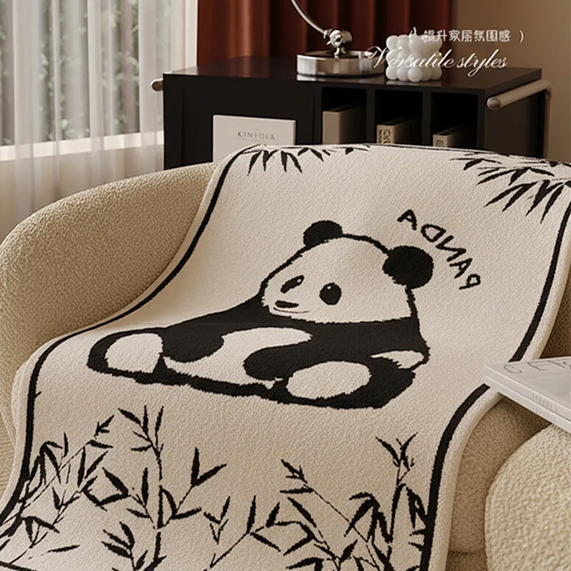 Panda bamboo rhyme sofa blanket | light luxury panda half plush blanket soft fufu anti-dirty warm home cute
