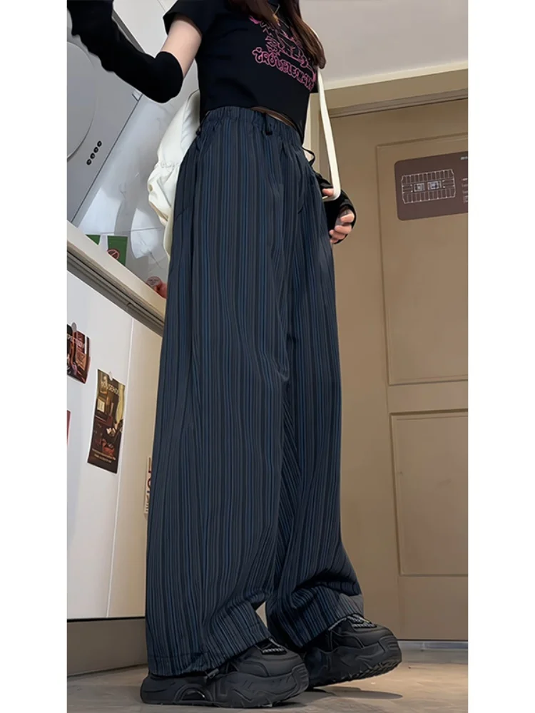 

Laid-ba Sle Men's Casual Pants Vertical Stripes Floor-Length Straight Cut Loose Fit Spring Autumn American Hiphop Trousers