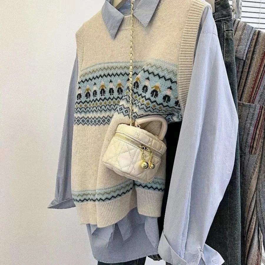 Faionable ronde Ne Svel wollen vest dames lente herfst nieuwe Sle Koreaanse versie geborduurde Jaet Top