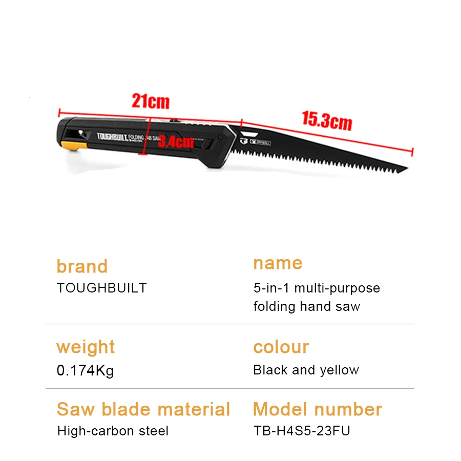 TOUGHBUILT TB-H4S5-23FU 5-in-1 Multifunctional Multi-purpose Folding Hand Saw Cutting Saw Cutting Hand Tools