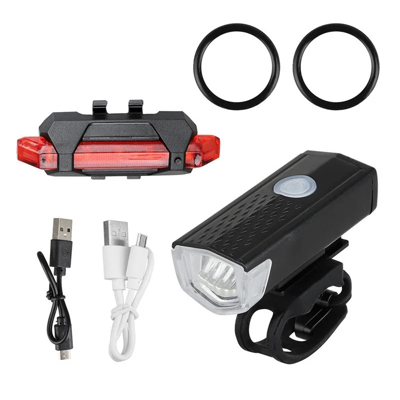 Ensemble d\'éclairage LED aste USB pour vélo, lampe de poche pour vélo de route VTT, lampe de sauna avant et arrière, accessoires de cyclisme