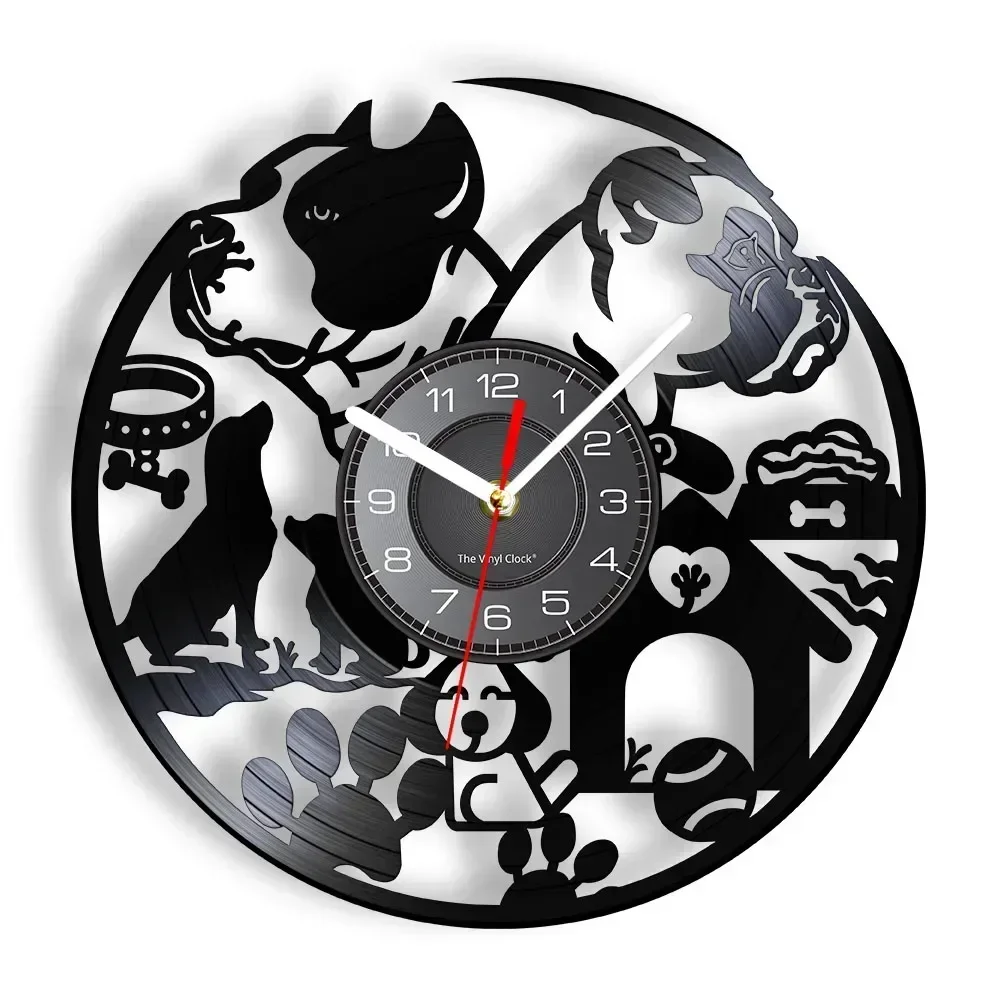 I Love Dogs Dog Pet Shop Decorative Wall Clock Puppy Dog Breeds Vinyl Record Wall Clock Hanging Watch Dog Lovers Pet Owners Gift