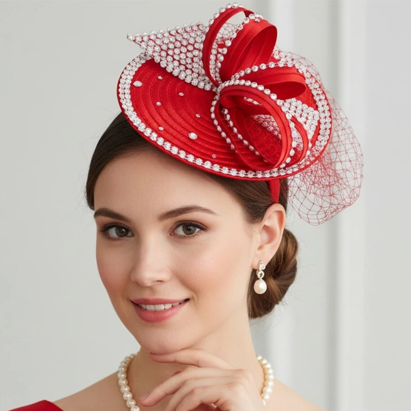 Neues Design Schleier Netting Perlen Fascinator Hut Qualität Party Derby Kirche Hut Damen Hochzeit Hut für Frauen Tanz Tägliche Dekoration – Detail 4