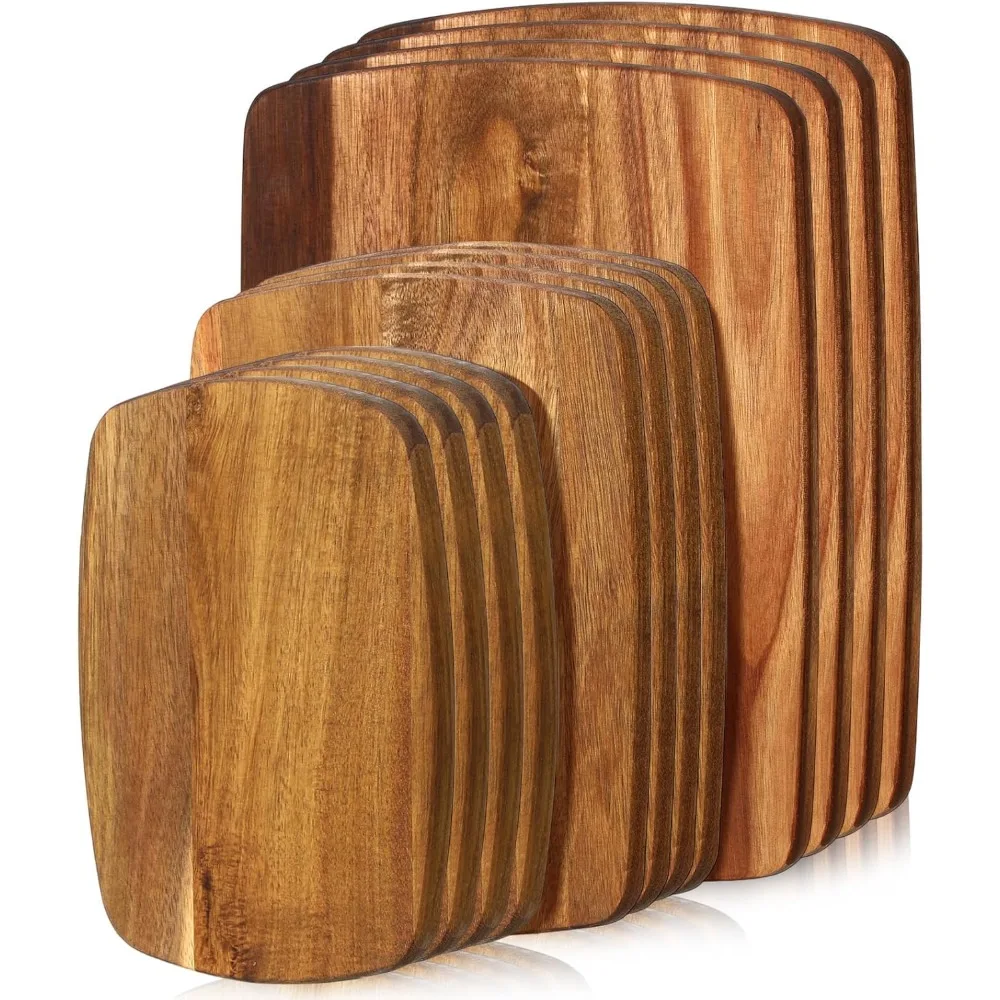 

12 Pcs Thick Acacia Wood Cutting Boards for Kitchen Reversible Wooden Chopping Board Set Double Sided Charcuterie Boards for Mea