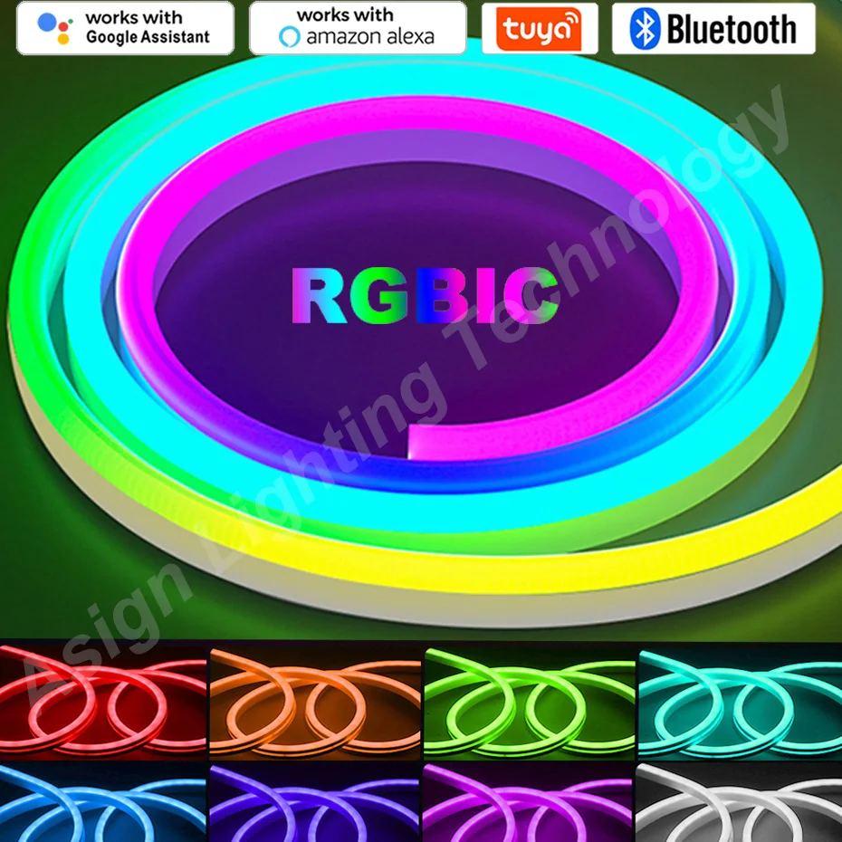 Imagem -02 - Impermeável Rgb Led Neon Strip Rgb Chasing Remoto Bluetooth Wi-fi Tuya App Controle Inteligente Iluminação de Decoração 12v 96leds por m