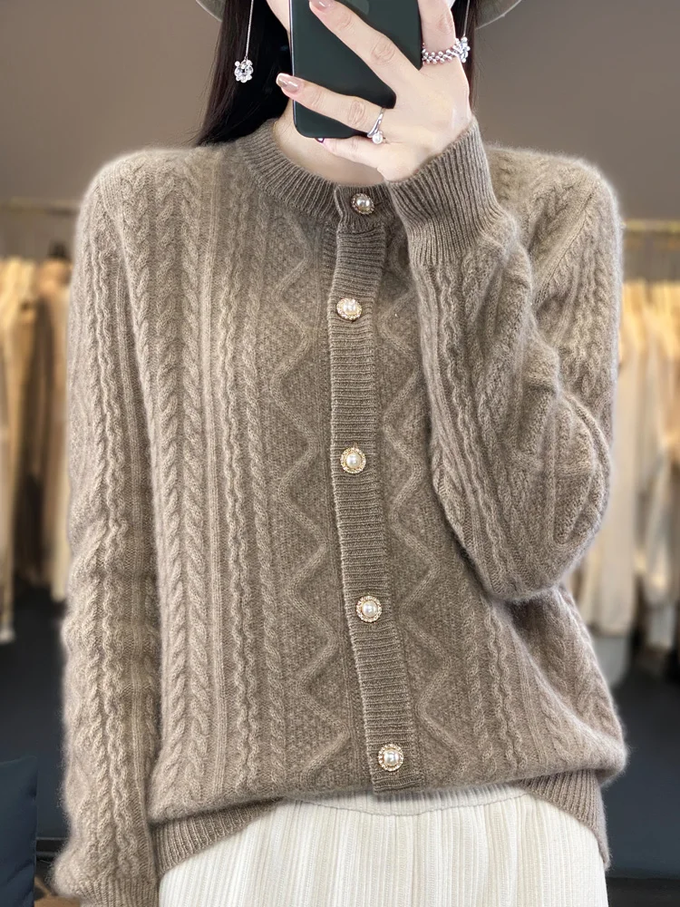 Imagem -02 - Cardigan de lã Merino para Mulheres Suéter 100 de lã Merino Malha Grossa e Quente Novas Camisas de Moda Primavera e Outono e Inverno 2023