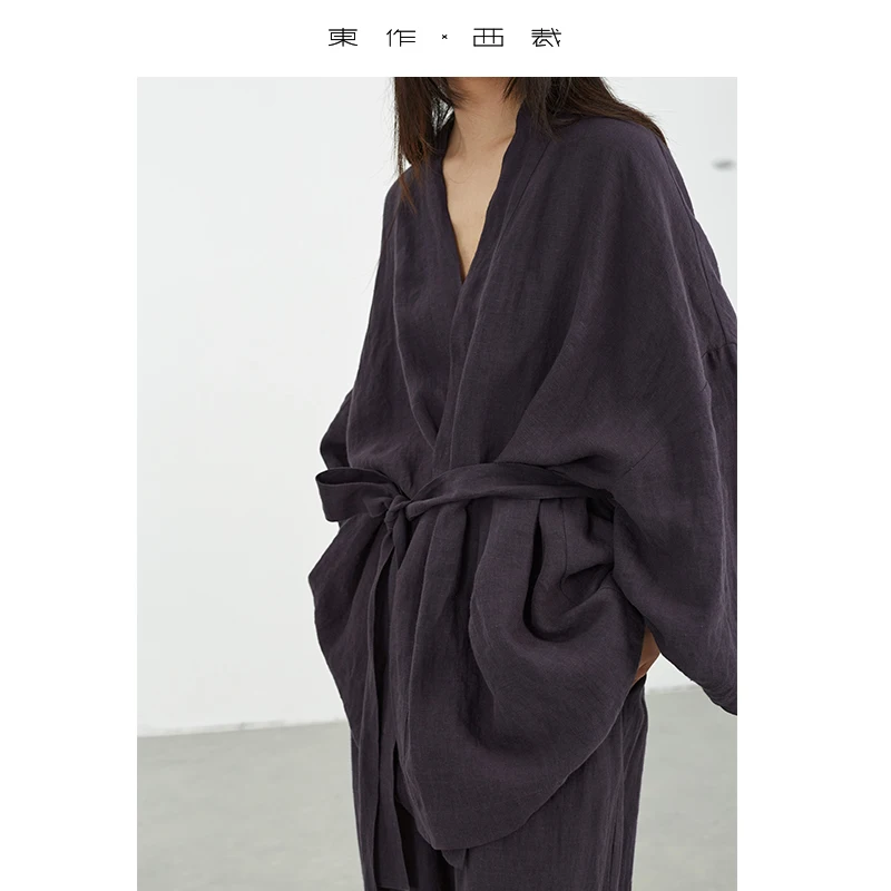

2023 New Summer Women's Lazy Style Samurai Suit Linen Loose Top Jacket and Pants Two-Piece Suit