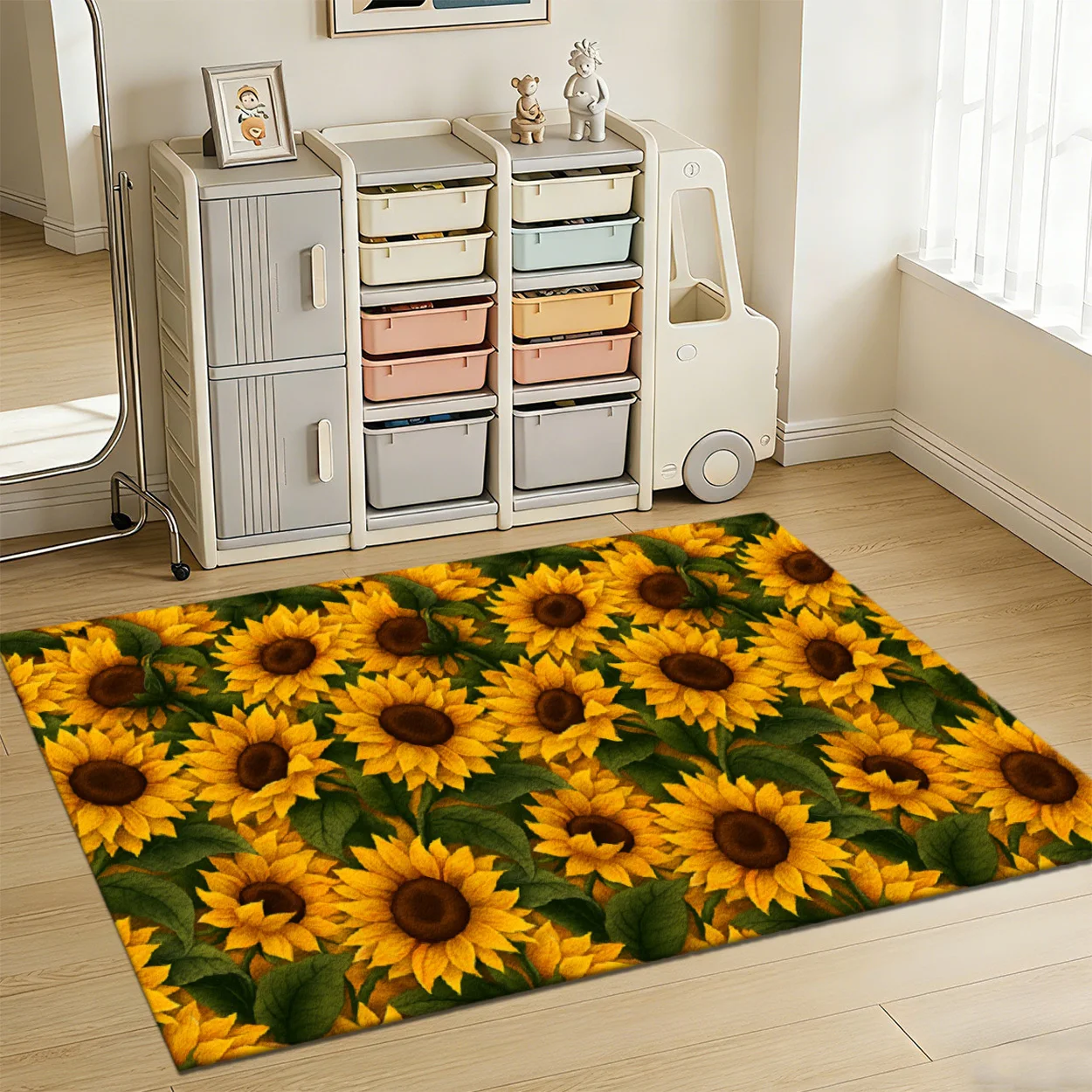 1pc Cute Fresh Floral Kids Decor Rug, Children Play Mat for Playroom and Classroom, Suitable for Bedroom, Activity Corner