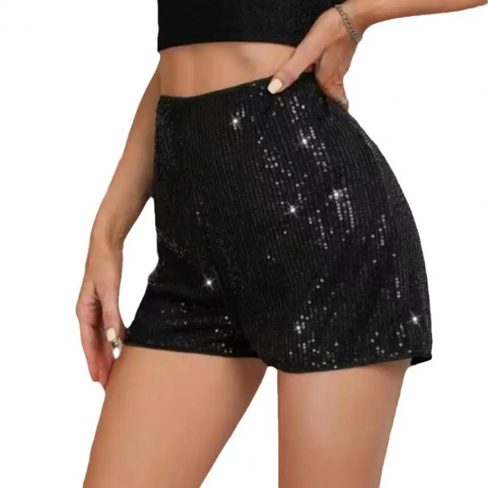 Elastic Band Sequin Shorts Sequin High Waist Women's Shorts Slim Fit Breathable Above Knee Length Club Party Beach Mini Shorts