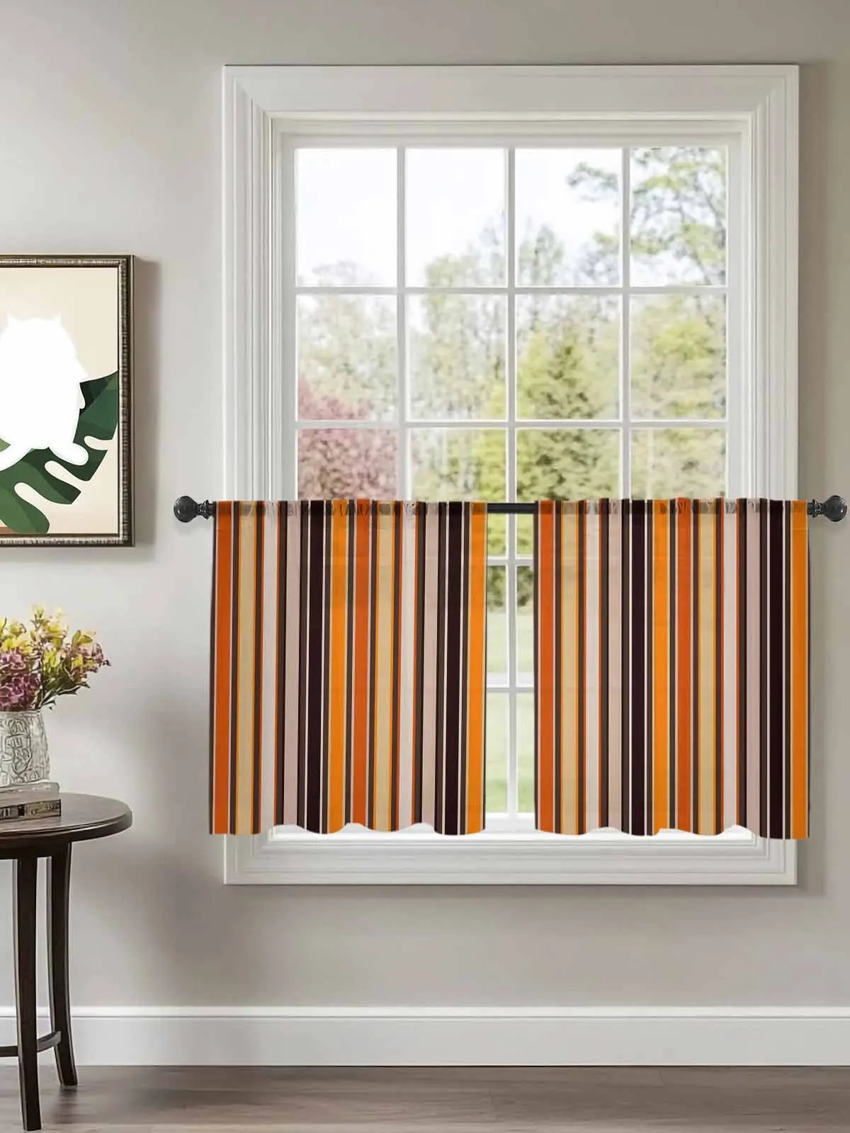 

Simple Orange Brown Striped Tulle Curtains For Bedroom Children Living Room Decor Sheer Curtains