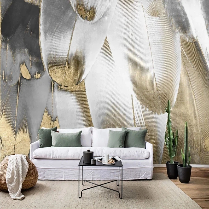 Customized 3D Retro Fashion Golden Feather Mural Bedroom Decor Abstract Wallpaper Living room sofa TV background wall restaurant