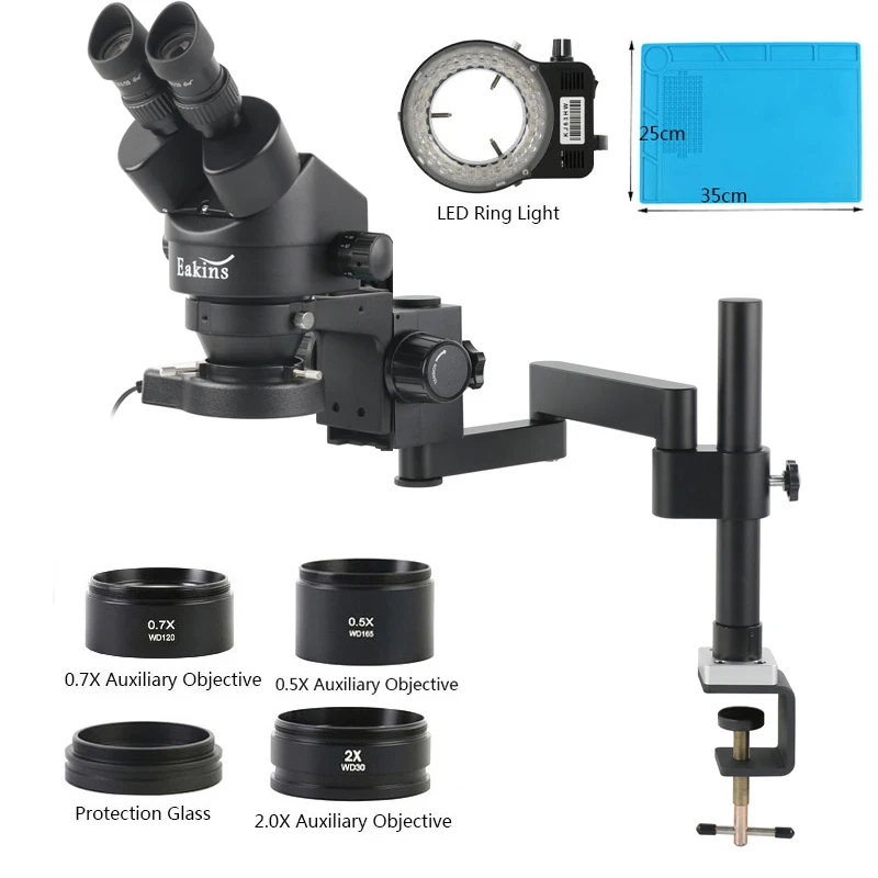 Support de base pliable et extensible de type pince + Microscope binoculaire + Objectif auxiliaire de microscopie 0.5x 2.0x 0.7x 1x