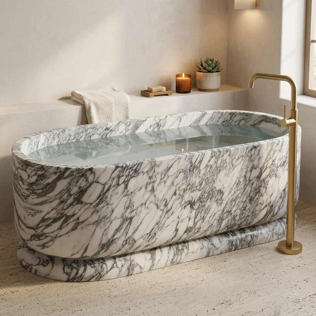 Luxury Stone Baths,Tostone Arabescato White Marble Oval   Standing Natural Stone Bathtub For Home Villa Luxury Bathtub Washr