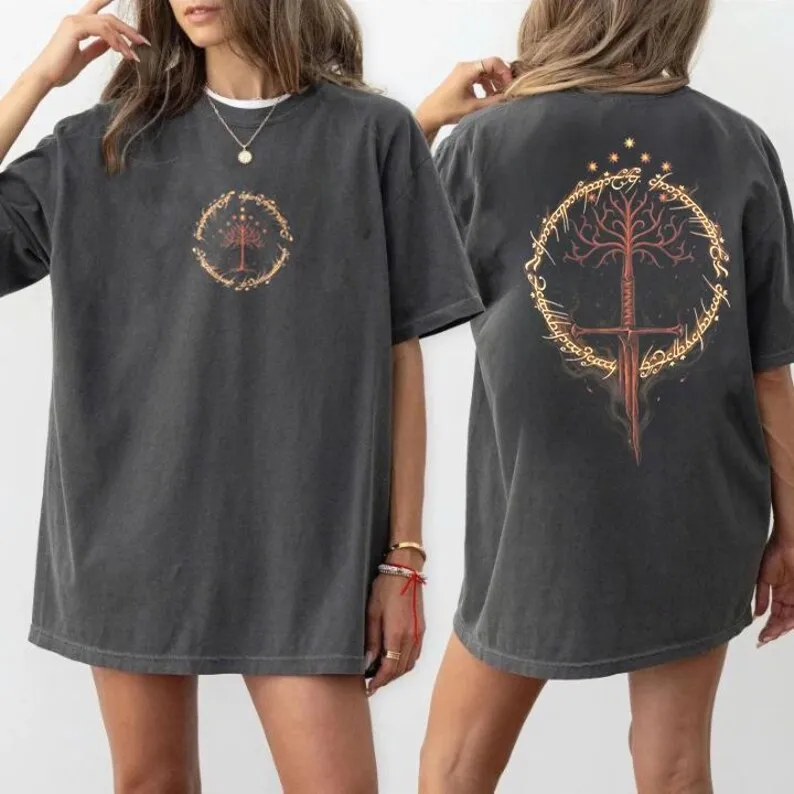 Vintage Hip Hop T-shirts Sauron Ring Printed Oversized T-shirt Men Women Streetwear Oversized Short Sleeve Female Male Clothing