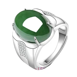 Green Jade Ring Jewelry Chalcedony Zircon 925 Silver Women Gifts Charm Gemstone Fashion Men Amulet Crystal Natural