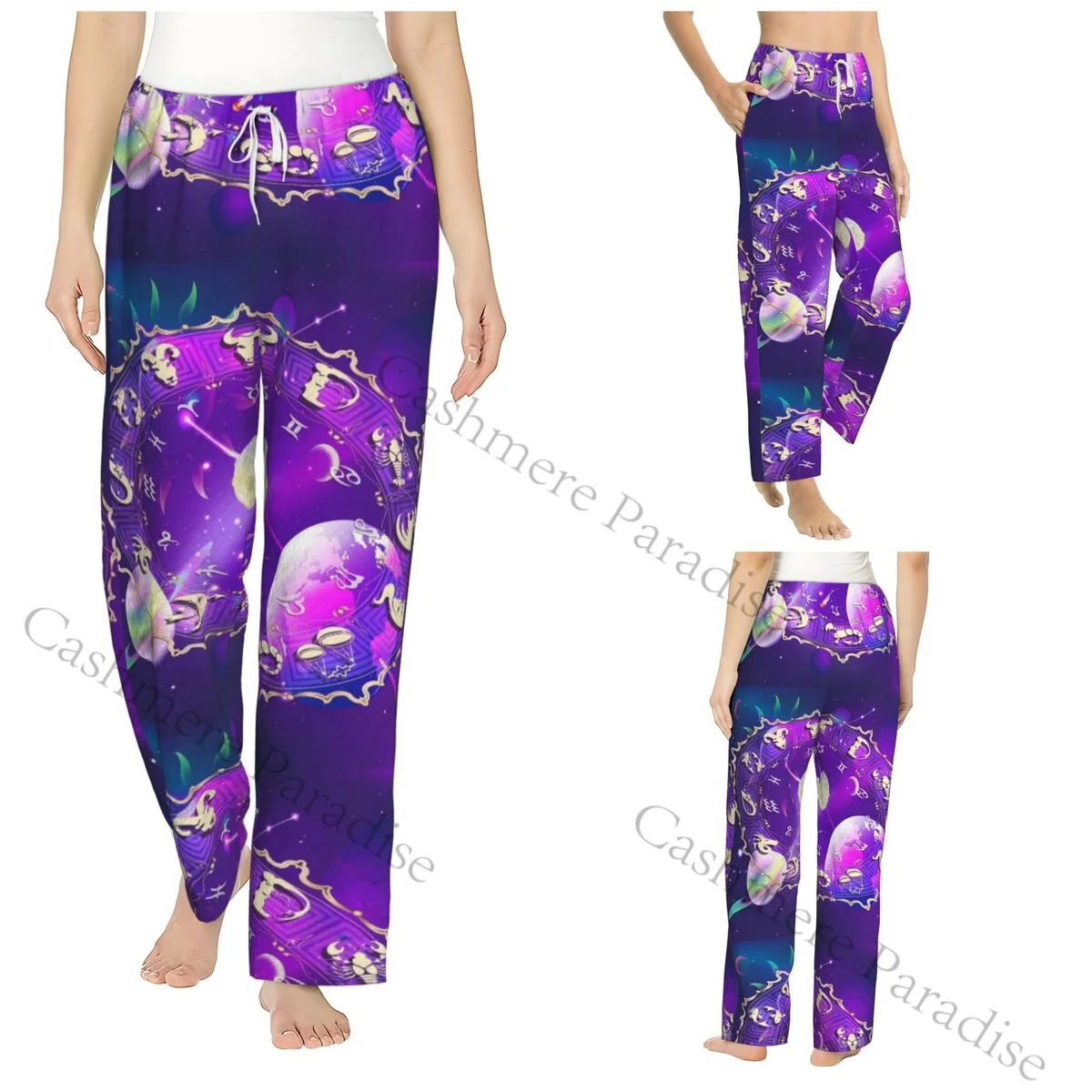 

Astrological Circle In Space Women Sleep Pants Warm Flannel Lounge Pants for Winter Nights