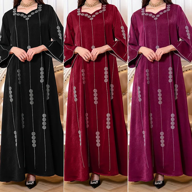 

AB352 Высокое качество Абая женское мусульманское платье мягкие атласные платья со стразами Дубай халат Джалабия для женщин Абая