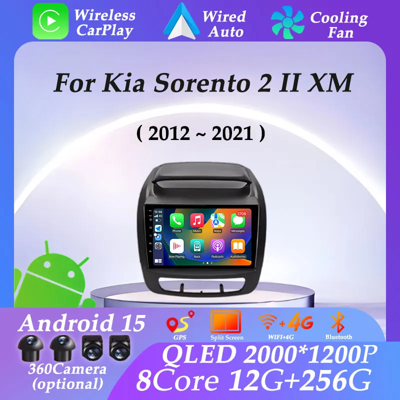 

GPS Navi Carplay Android 15 for Kia Sorento 2 II XM 2012 - 2021 Car Radio Multimedia Player Video Split Screen DSP WIFI No 2 din