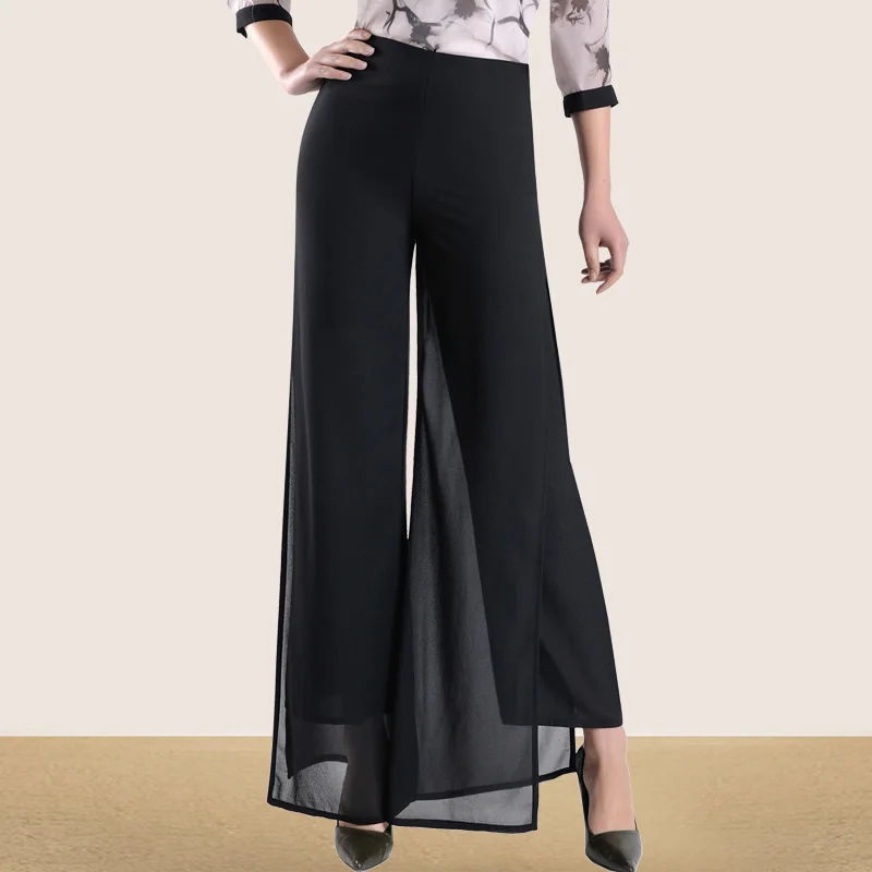 New Mom'S Summer Fashion Versatile Quick Dried Ice Silk Chiffon Wide Legged Pants Women'S Loose Straight Casual 9-Point Trousers