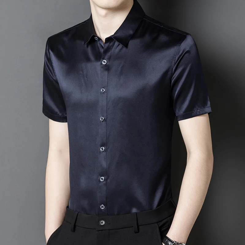 2026 Summer New Fashion Business Lapel Shirt Top Silk Shirt Men