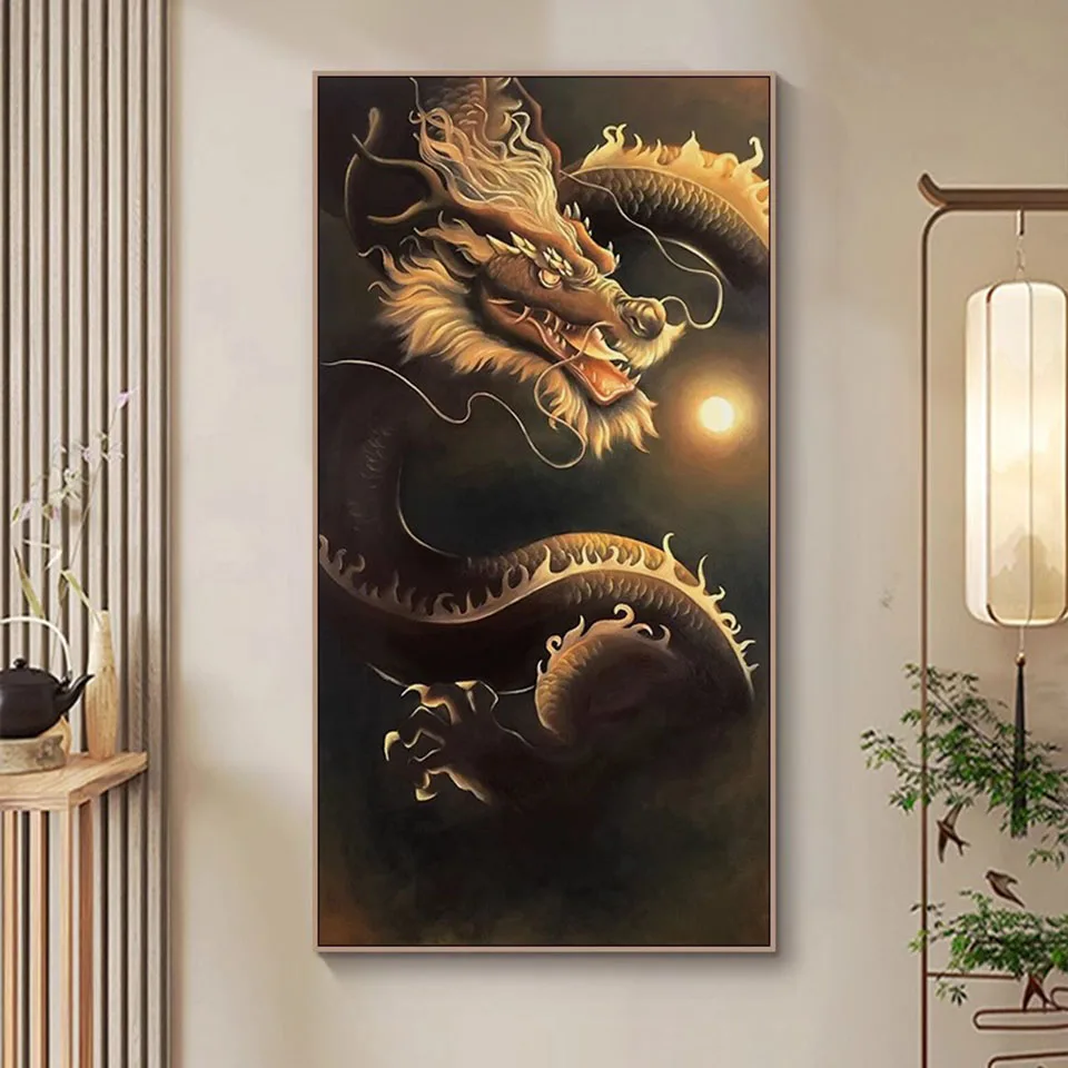 DIY Entrance twelve zodiac Diamond Painting Living Room New Large Size Chinese style Golden Auspicious Dragon Diamond Embroidery