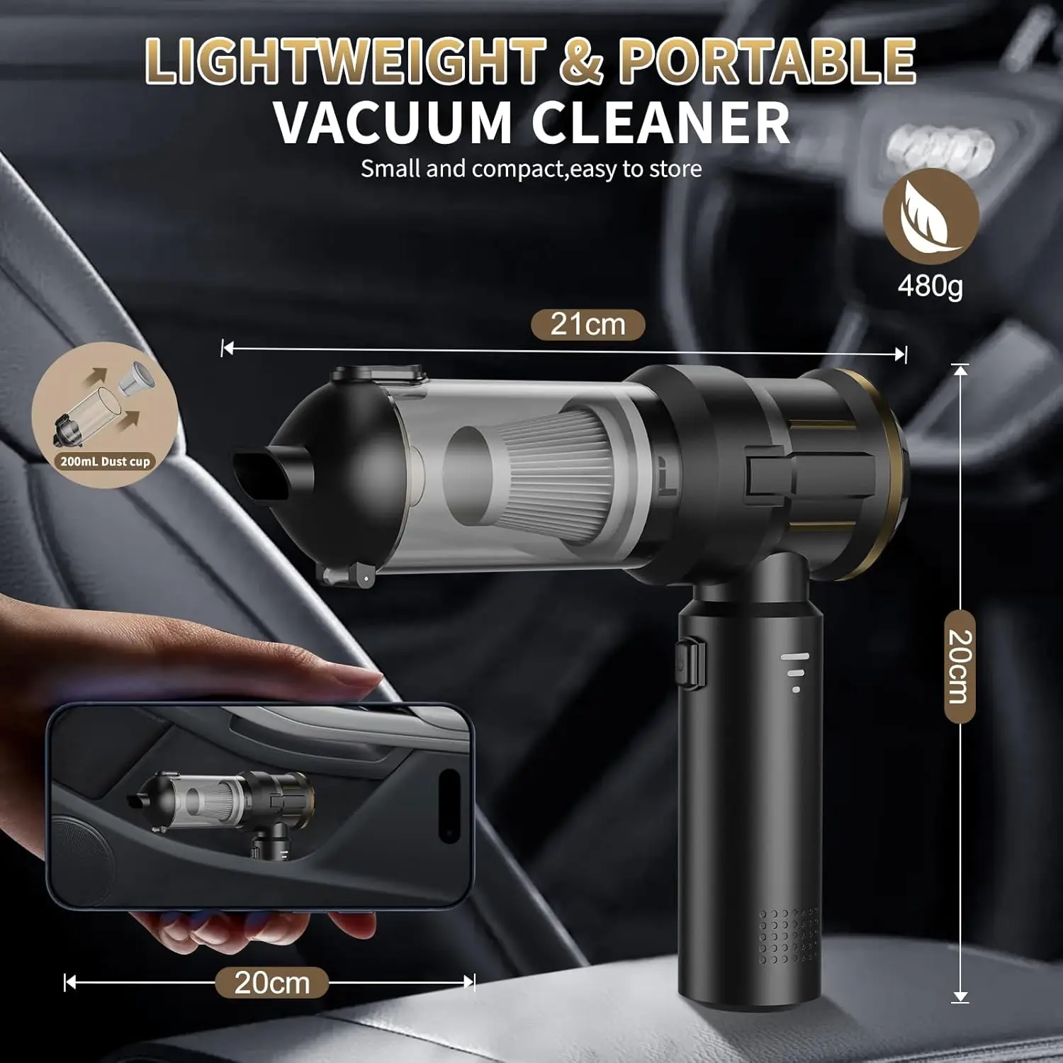 ABS-materiaal Auto-droogstofzuiger op batterijen 120W Handheld draadloze borstelloze motor Elektrisch brilietype voor reiniging