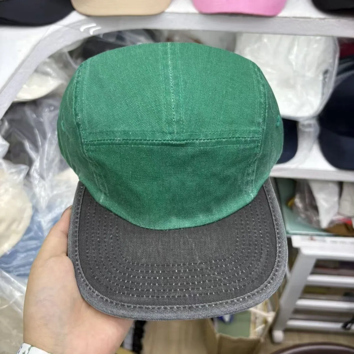 New Arrival Japanese Vintage Color Block Plain Blank Flat Brim 5 -Panel Cap Heavy Duty Distressed Hip Hop Unisex Baseball Cap