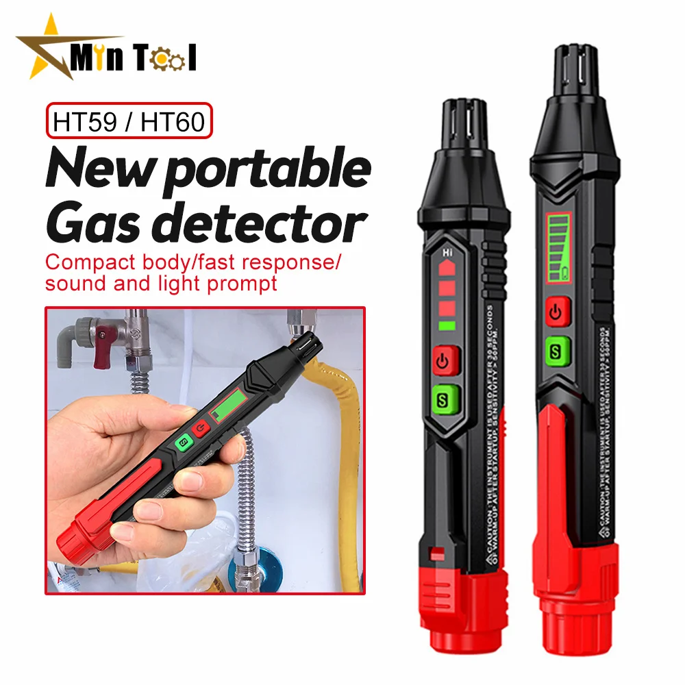 

HT59 HT60 Gas Leak Detector 0-1000PPM Sound & Screen Alarm Combustible Flammable Natural Methane Gas Detector for Home Security