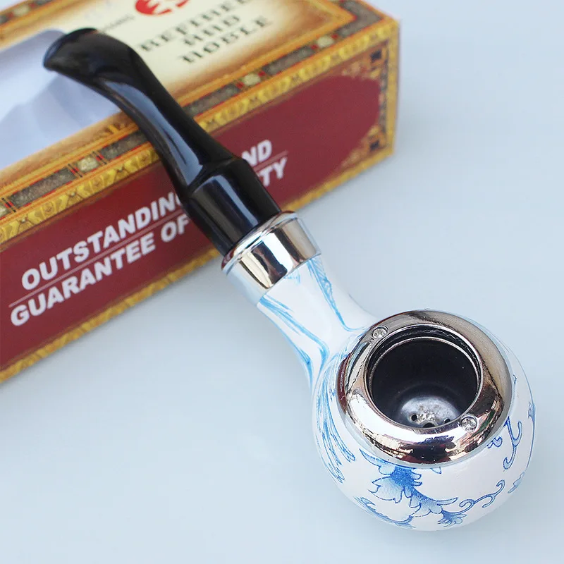 blue and white porcelain Durable Solid Classic Pipe Smoking 107mm High Quality New Design Tobacco Pipe Free Smoke Smoking Acces