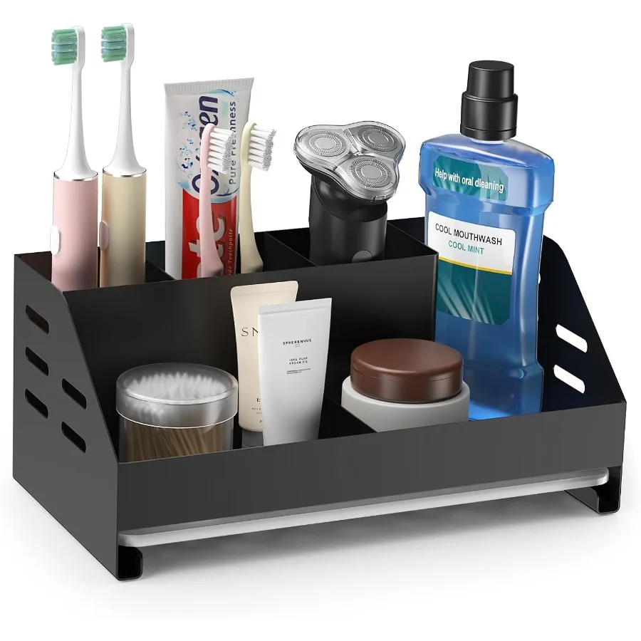 

Toothbrush Holders Bathrooms Countertop Storage Organizer 5 Compartments with Drain Tray Bathroom Accessories Organization Elec