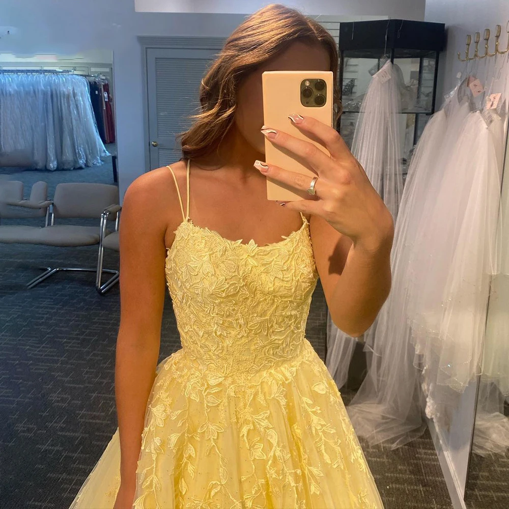 Customized A-Line Evening Dresses Spaghetti Straps Women Appliques Prom Party Gowns Formal Vestido De Fiesta robes de soirée