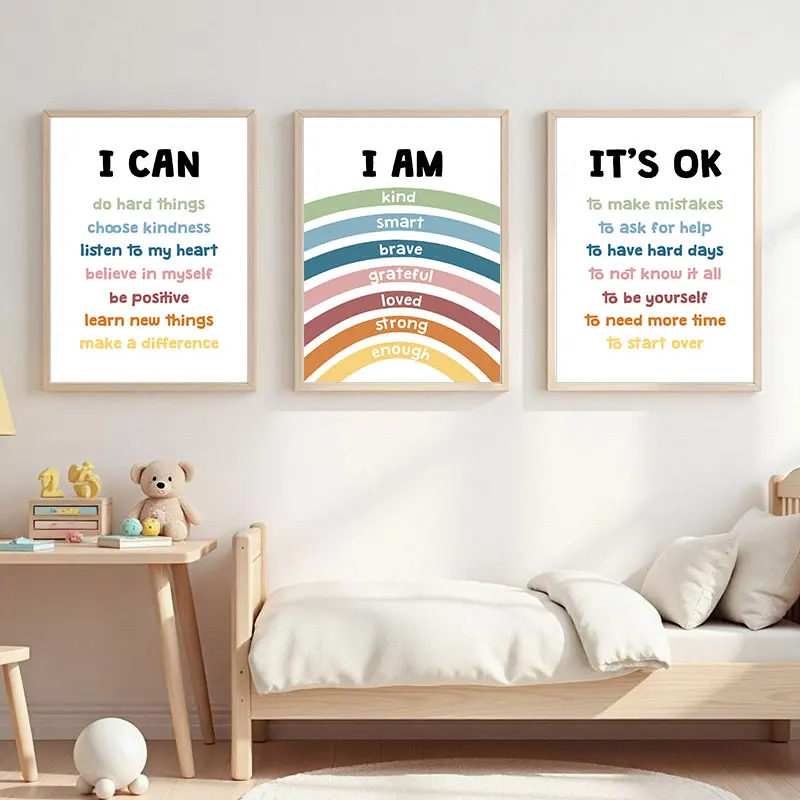 Modern Colorful Words and Educational Quotes Canvas Art Prints Simple Inspirational Wall Decor Poster for Nursery Bedroom