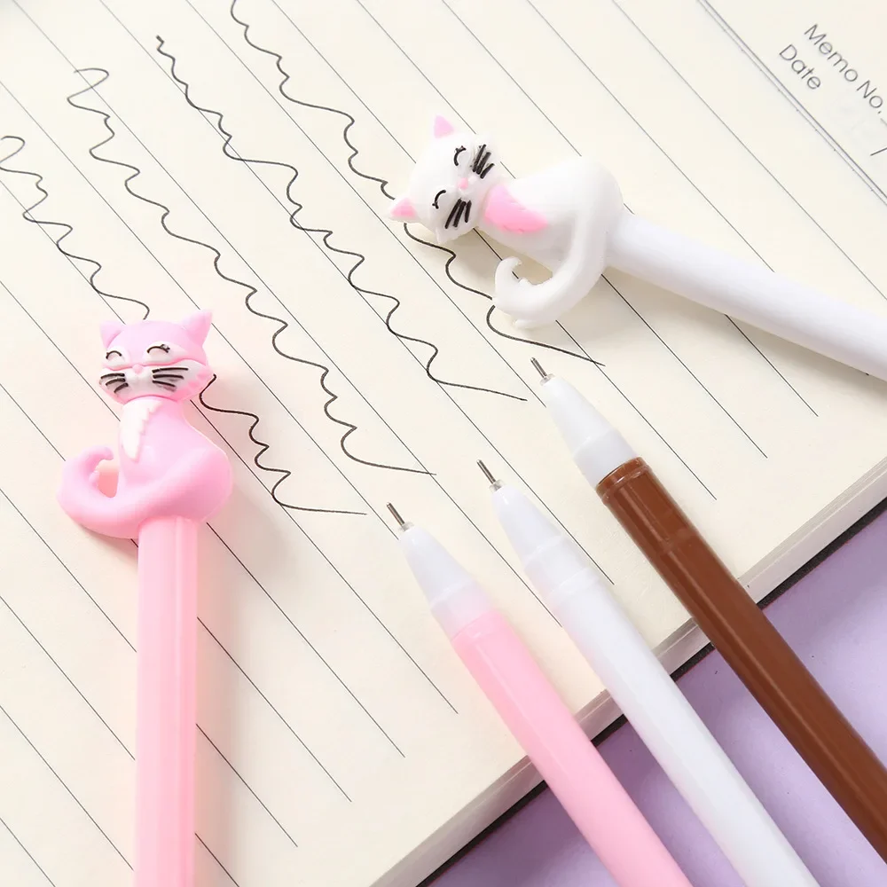 60Pcs Wholesale creative cat head gender-neutral pen, cute cat student stationery office supplies