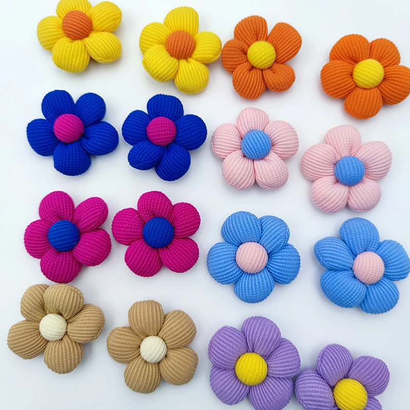 5pc Flower Filling Cotton Hair Accessories DIY Clothing Headwear Bags Shoes Crochet Flowers Applique Socks Hats Personality