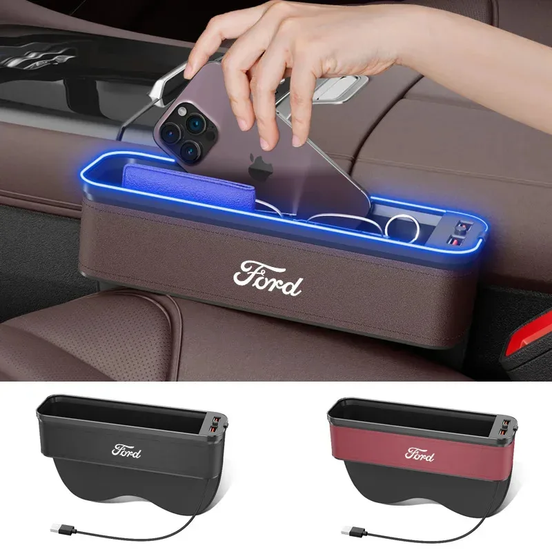 

Car USB Charging Colour Light Seat Gap Storage Box For Ford Focus Edge Explorer Ecosport Raptor Ranger Fusion Puma Mondeo Kuga