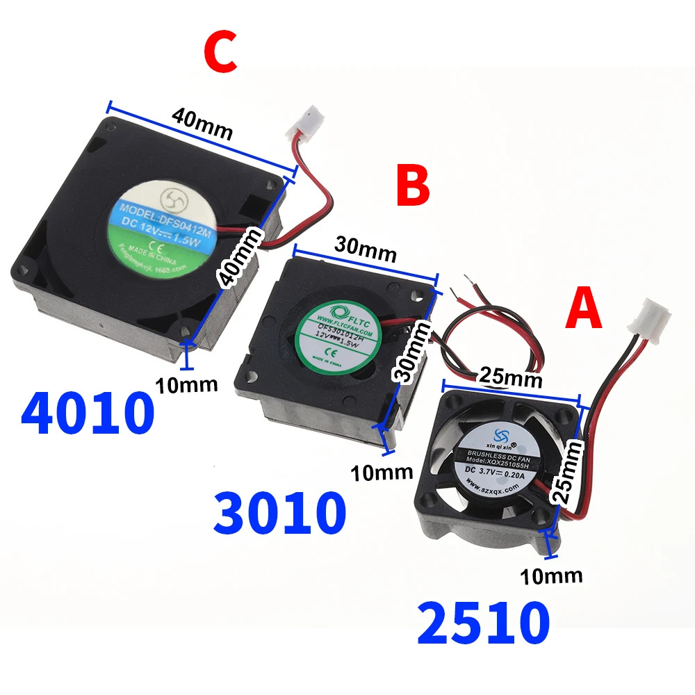 Mini 2510 3010 4010 Brushless Fan DC 3V 3.7V 4.2V 7.4V 12V High Speed Brushless Cooling Fan Heating Dissipation Fan