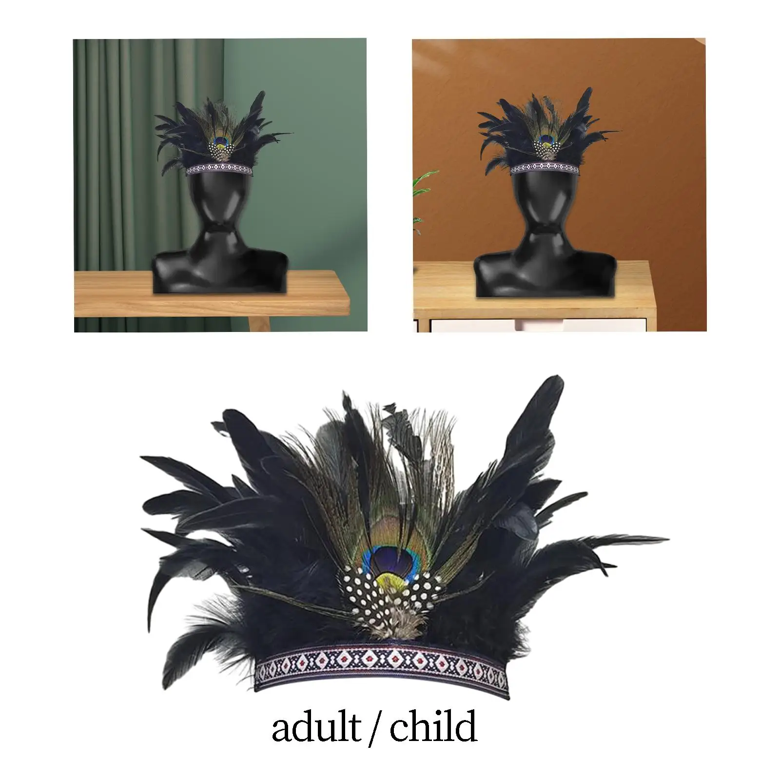 

Feather Headdress Boho Photo Props for Role Playing Dance Show Performance