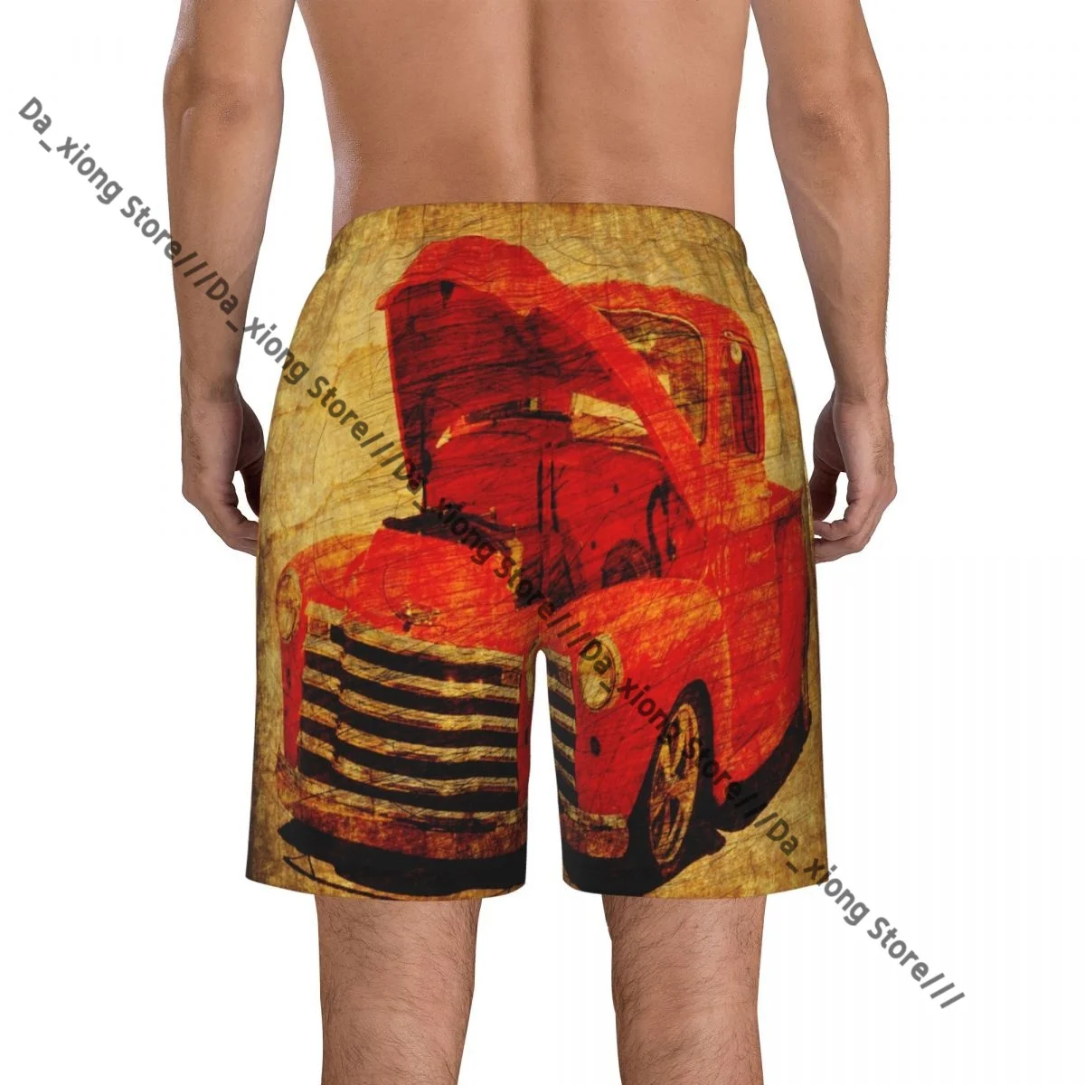 Man Swimwear Vintage Red Car Swim Shorts Trunks Beach Board Shorts Swimming Swimsuits