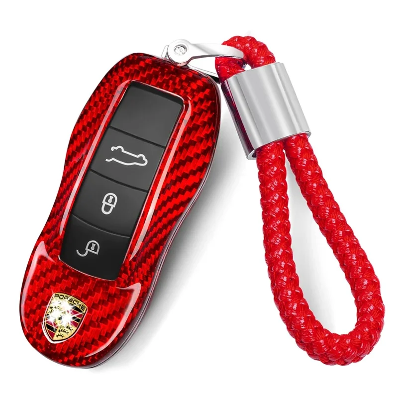 

Real Carbon Fiber Key Fob Case Shell Cover Protector For Porsche Cayenne Panamera Macan/718/911/918 Boxster Cayman (RED)