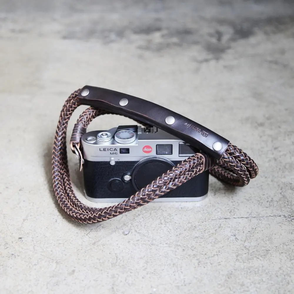 handmade eight-strand weaving process vintage leather camera shoulder strap