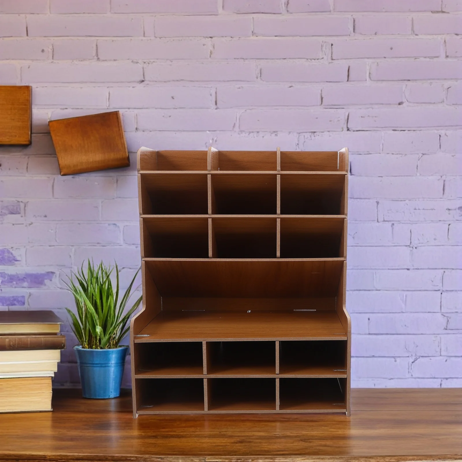 

Wooden Pen Organizer Desk Solid Wood Multi-Compartment Storage Rack Pencil Ruler Eraser Holder Office Desktop Stationery