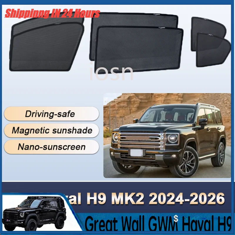 IOSN 4x4 Window Visor for Haval H9 MK2 2024-2026 Rain Guard Side Vent Deflector Weathershield Tape-On Outside Mount Sunshade